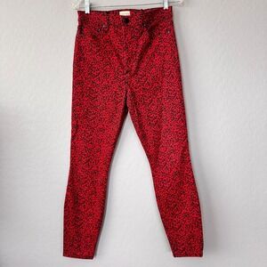 Alice + Olivia Jeans Ankle Skinny Good High Rise Leopard Ruby‎ Black Sz 30